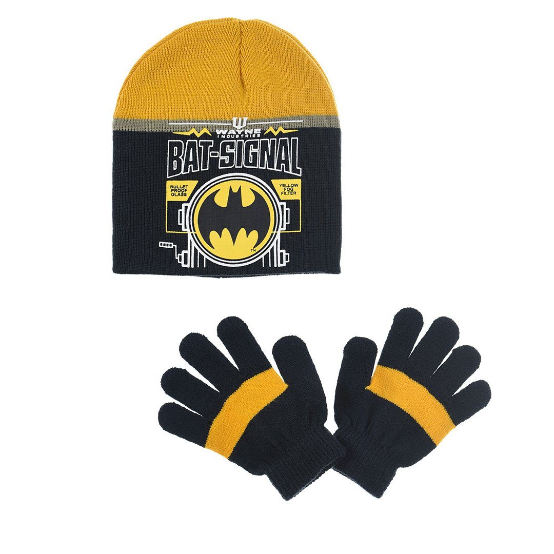 DC Comics Schlupfmütze Batman Kinder 2tlg Set Herbst Wintermütze plus Handschuhe (Set, 2-St) 52 oder 54