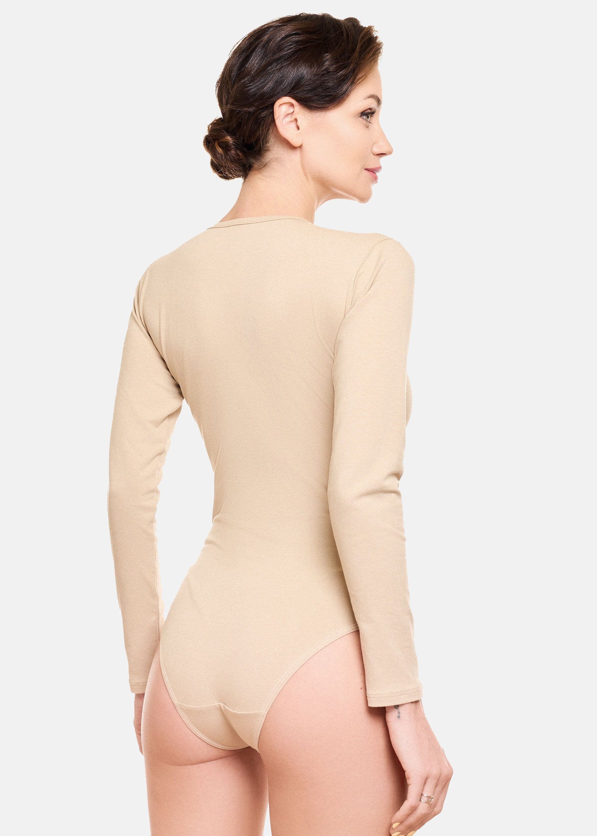 Evoni Body Damen Langarmbody V-Dekollete Tüll Blickdicht – Bild 3 von 5