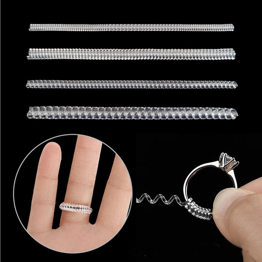 Zaewry Ringmaß 17 Stück Ringgrößenversteller Set (4 Transparente Spiralfaden für Ringgrößenbestimmung, 17-tlg., 8 Größen Transparente Ringeinsteller), mit Ringgrößenanpassung Abstandshalter,Poliertuc