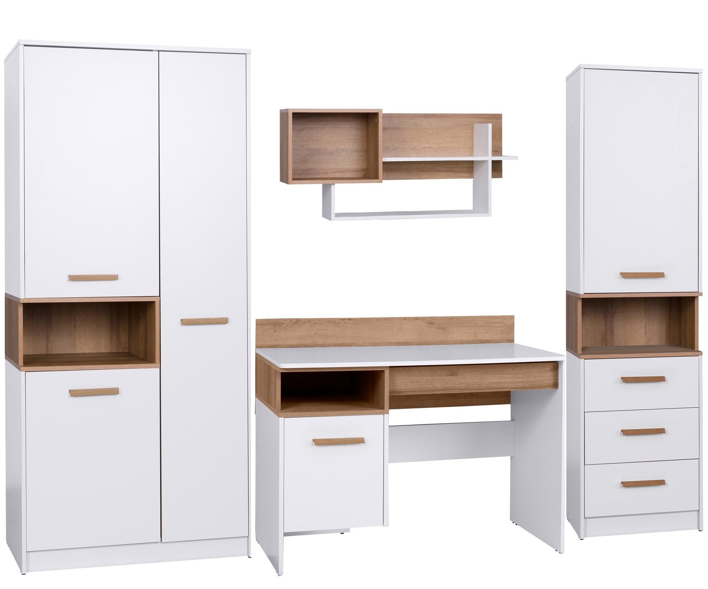 Marmex Möbel Schrank-Set Grant SET A Jugendzimmer Set Mehrzweckschrank Set weiß, (4-St), Vollauszug der Schubladen, Scharniere-Soft-Close