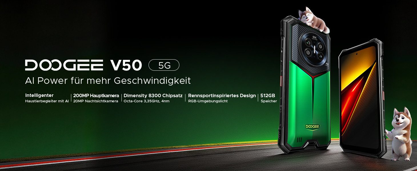 DOOGEE 2026 Smartphone Outdoor Handy DOOGEE V50 12/512GB Android16 oukitel Smartphone (6,78 Zoll FHD+ 120Hz, 11000mAh, 66W, 200MP Quad-Kamera, Android 16)
