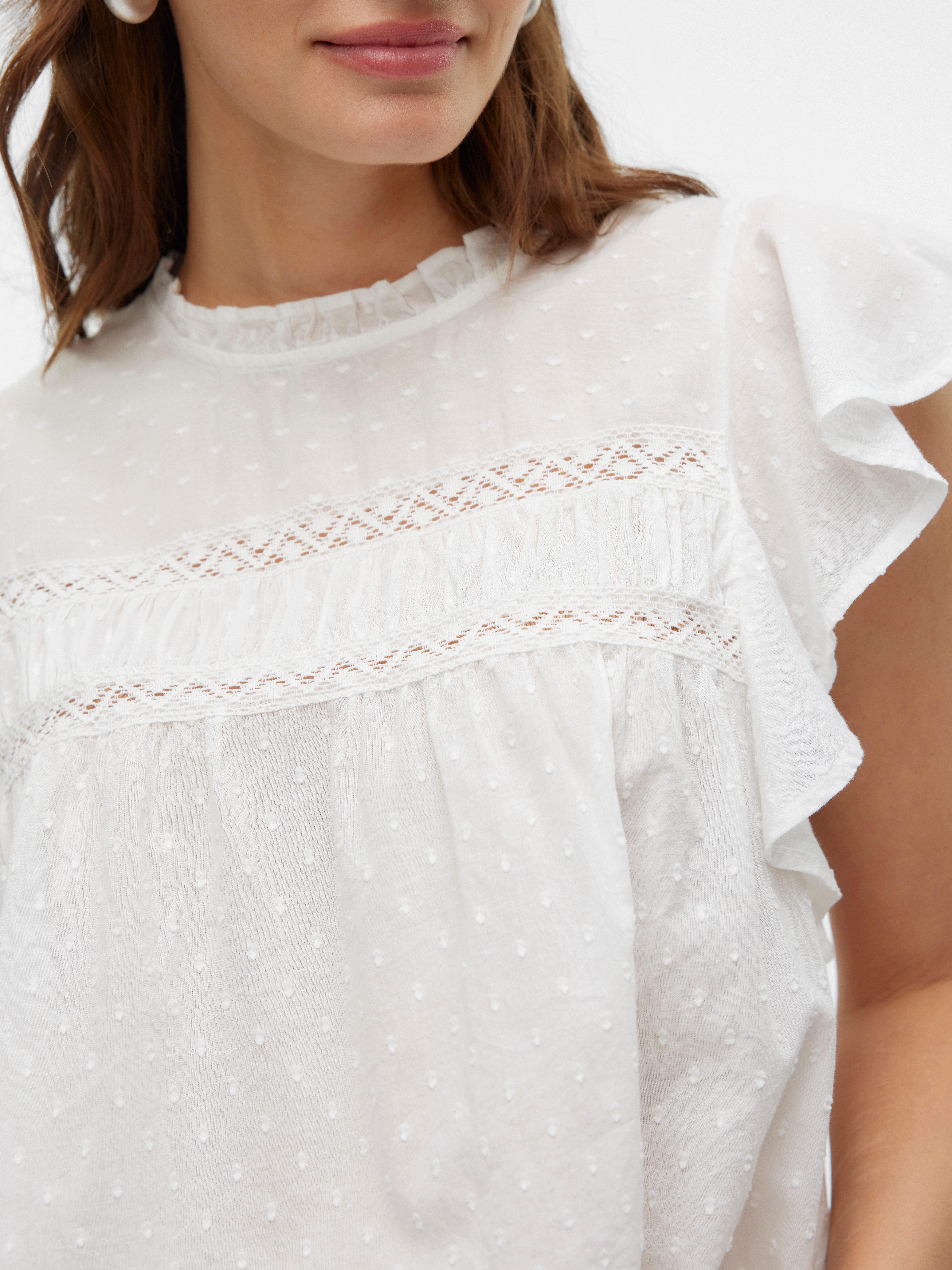 Vero Moda Blusenshirt VMTRINE SL LACE TOP WVN NOOS Baumwolle