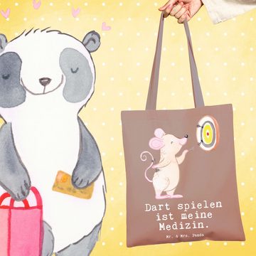 Mr. & Mrs. Panda Tragetasche Maus Dart spielen - Braun Pastell - Geschenk, Beutel, Einkaufstasche, (1-tlg), Lange Tragegriffe
