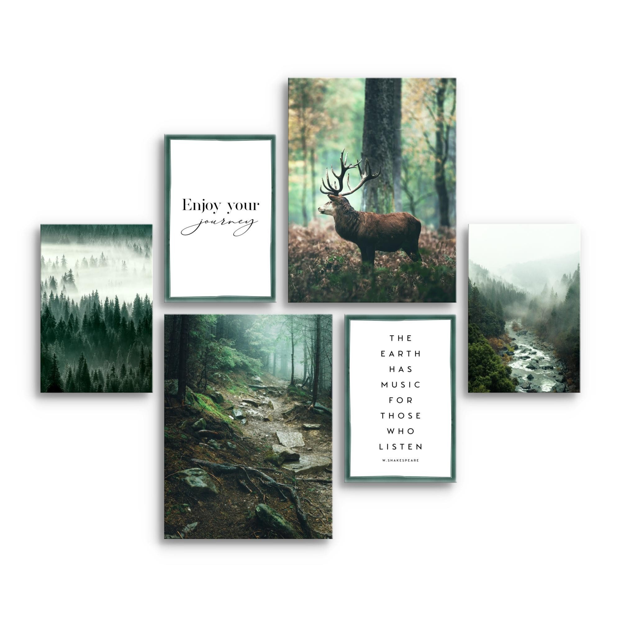 Novart Wandbild Wald Hirsch KOMPLETT AUFHÄNGFERTIG Natur Grün Wohnzimmer Sc günstig online kaufen