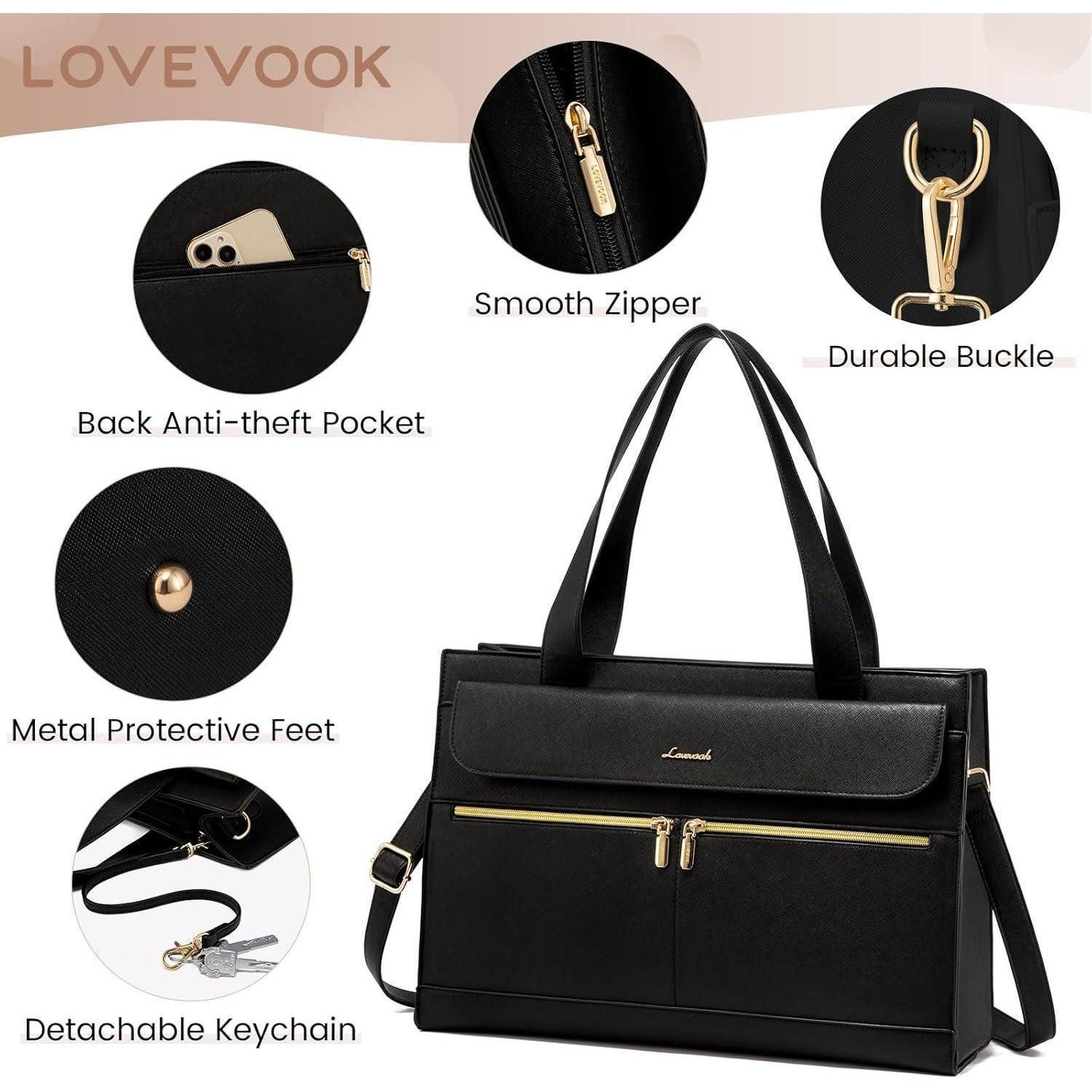 LuxusKollektion Laptoptasche Laptoptasche Damen 15,6 Zoll PU Leder Aktentasche 15.6 Zoll A-schwarz