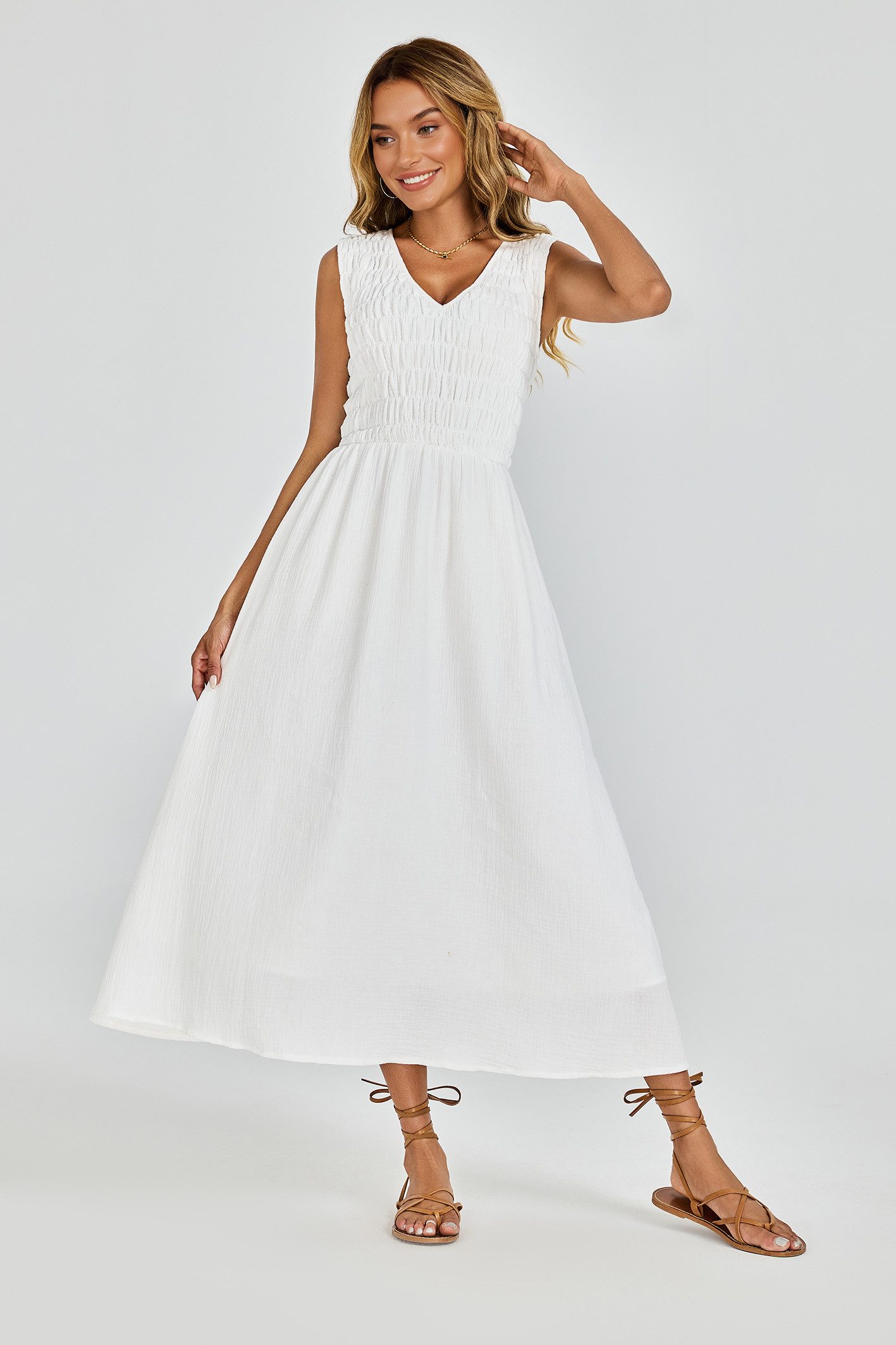 FS Collection Midikleid Damen Midikleid Sommerkleid Freizeitkleid Ärmelloses Baumwollkleid (XS (EU:36 / UK:8) · S (EU:38 / UK:10) · M (EU:40 / UK:12) · L (EU:42 / UK:14) · XL (EU:44 / UK:16) 100% Baumwolle, leicht und atmungsaktiv