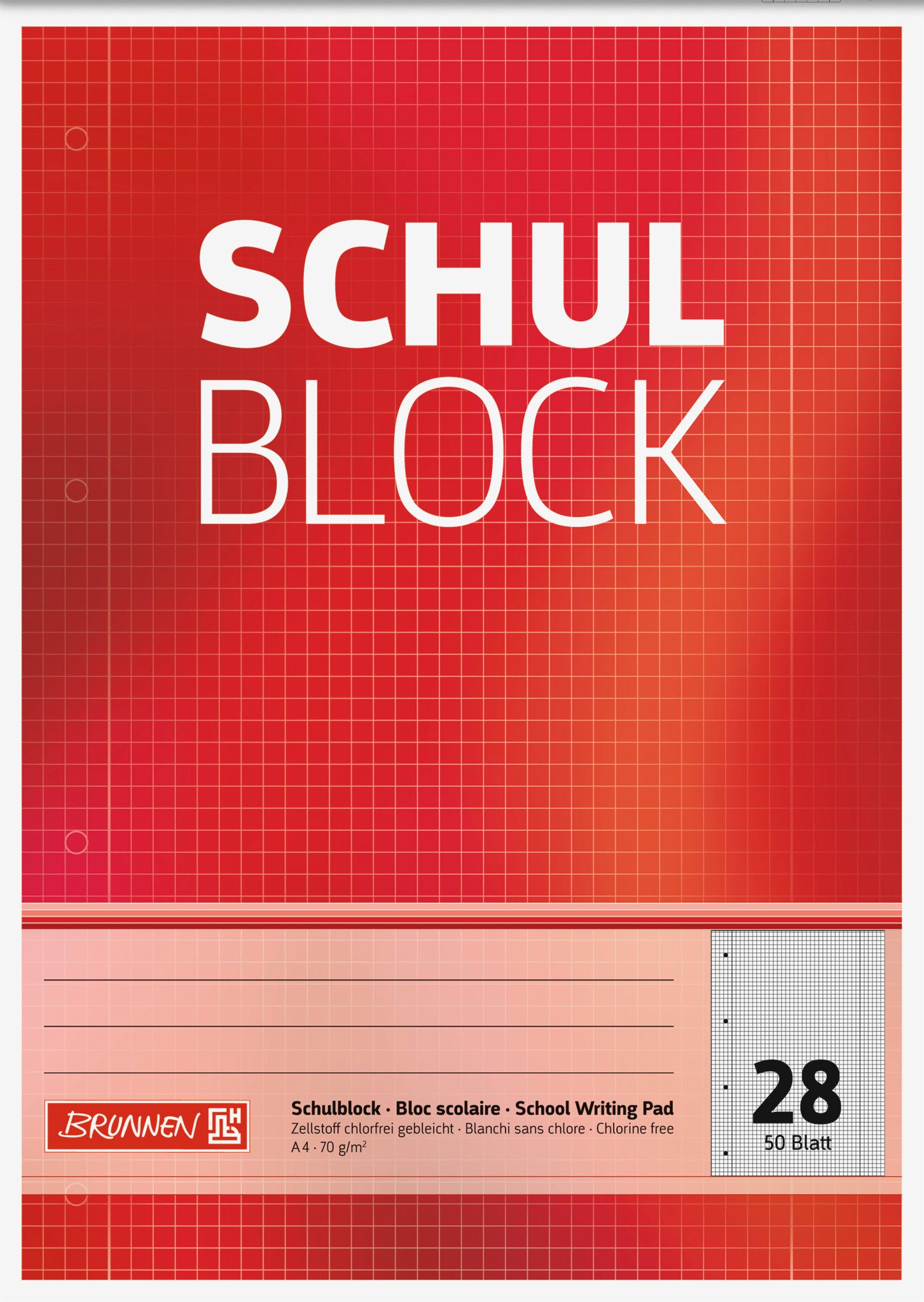 BRUNNEN Collegeblock Block "Schulblock" A4 kariert, mit Randlinie innen und außen, Lin. 28