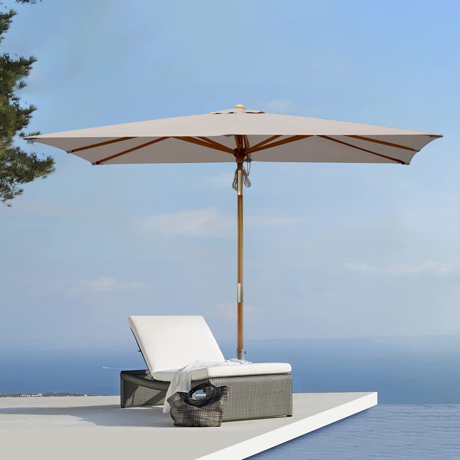Sekey Rechteckschirm 300 cm x 200 cm Holz Sonnenschirm Eckig Gartenschirm Terrassenschirm, LxB: 300,00x200,00 cm, Aus ausgewähltem Massivholz