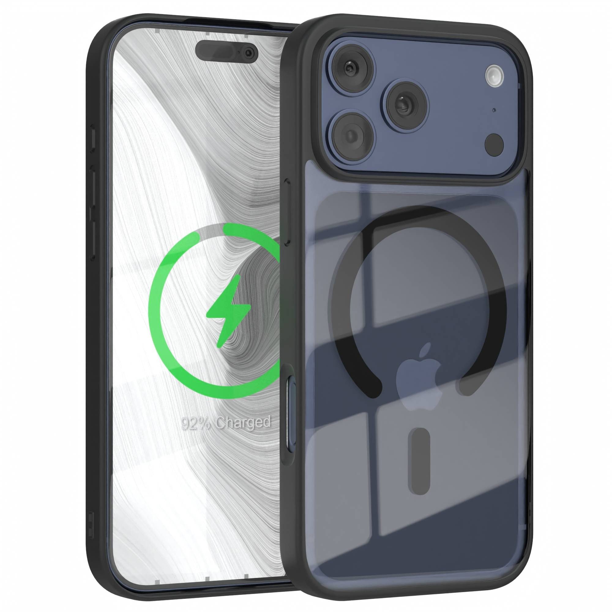 EAZY CASE Handyhülle Transparente Hülle mit MagSafe iPhone 17 Pro Max 6,9 Zoll, Qi Charging kompatibel, Silicon Case, Slimcover Displayschutz, Schwarz