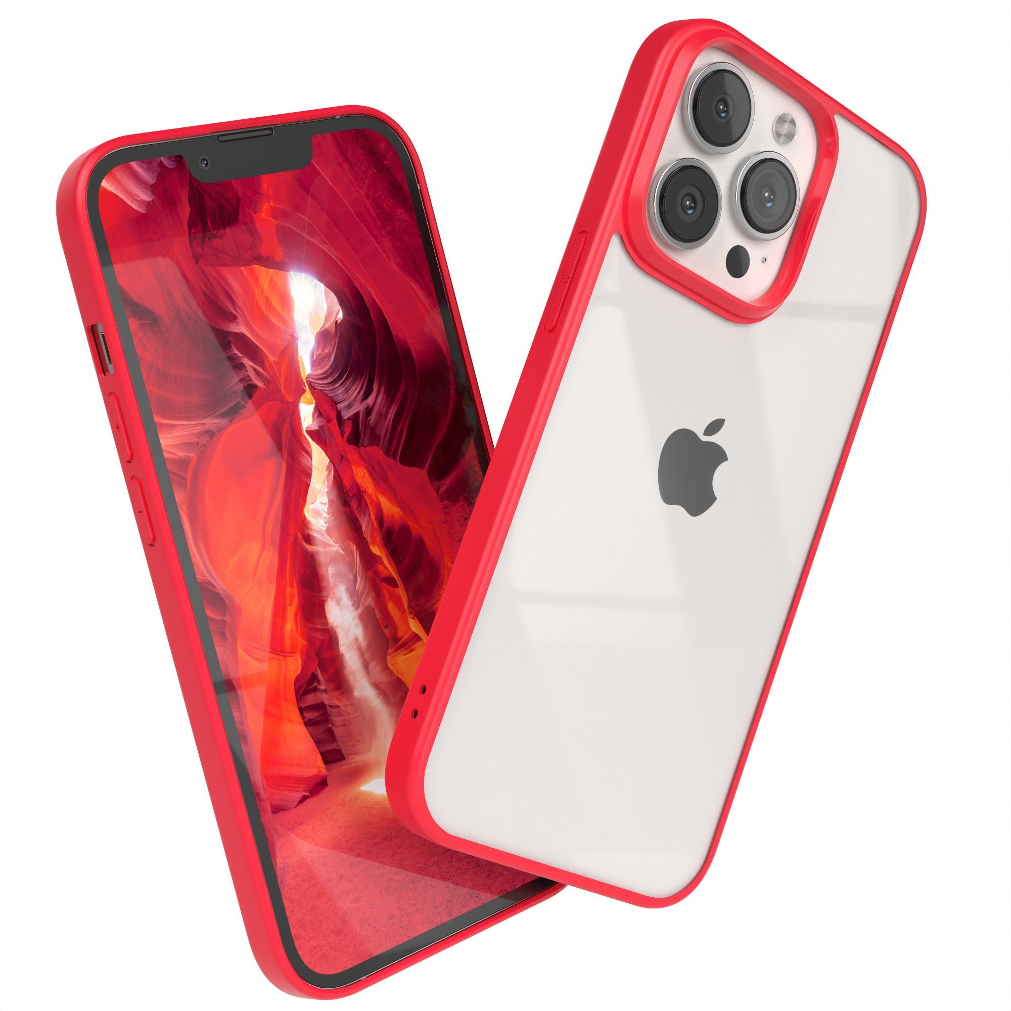EAZY CASE Handyhülle Bumper Case für Apple iPhone 13 Pro 6,1 Zoll, Hülle Transparent Backcover kratzfest Slim Cover Durchsichtig Rot