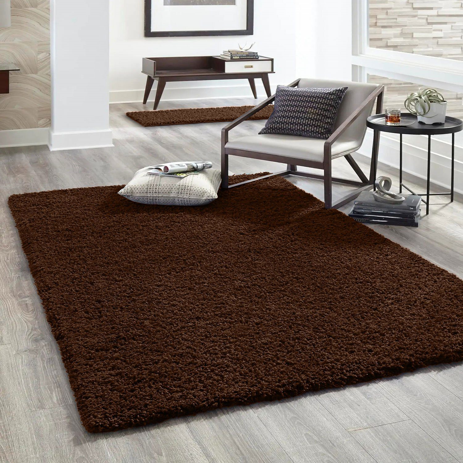 Vimoda Hochflor-Teppich Shaggy Wohnzimmer Läufer, Rund, günstig online kaufen