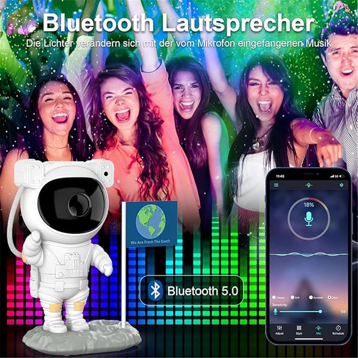 Projektor-Nachtlicht Bluetooth Projektionslampe und mit intelligenter K&B Steuerung