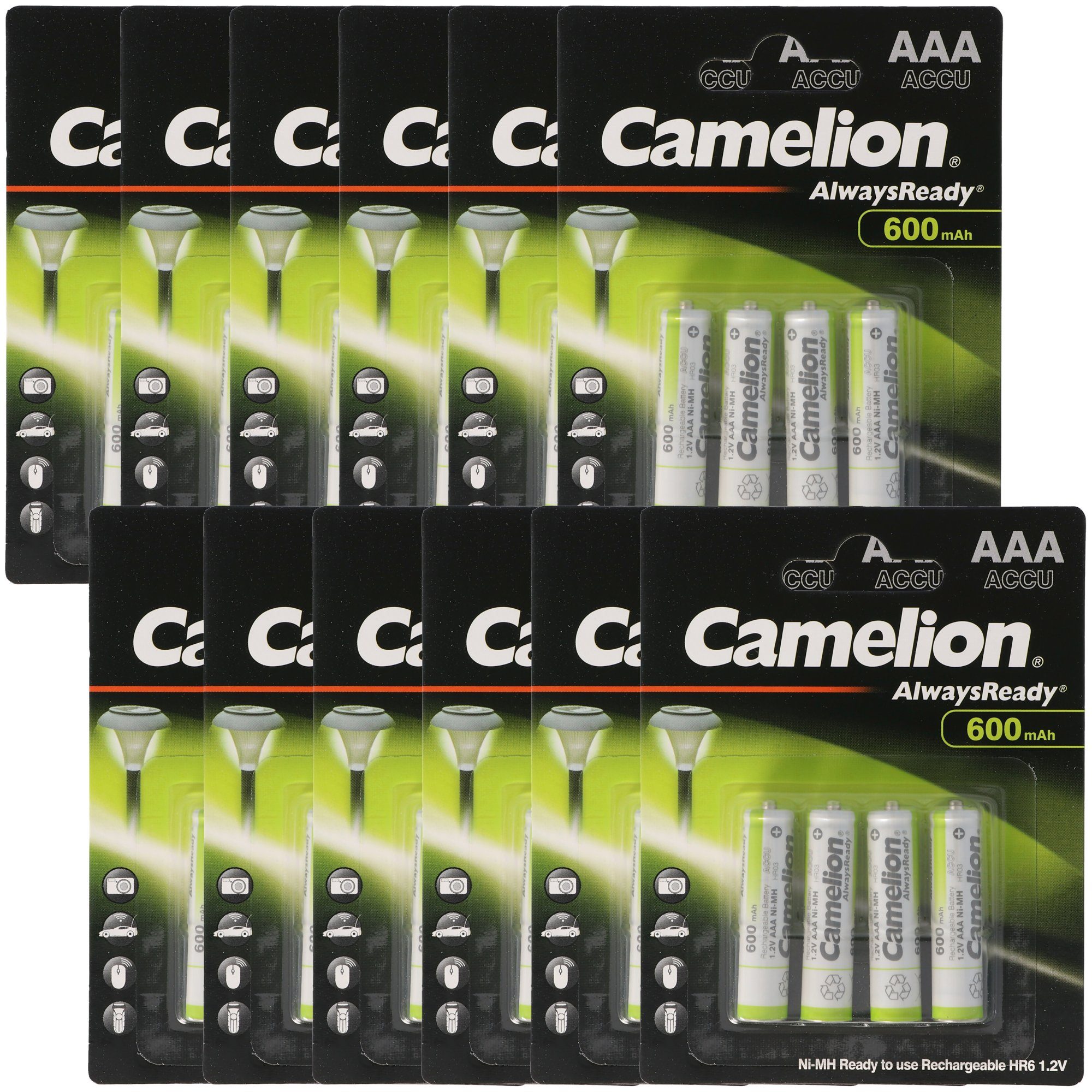 Camelion 12 Stück Vorteilspack AAA, Micro LR3, HR03, NiMH Akku mit 600mAh in 4 Akku 600 mAh (1,2 V)