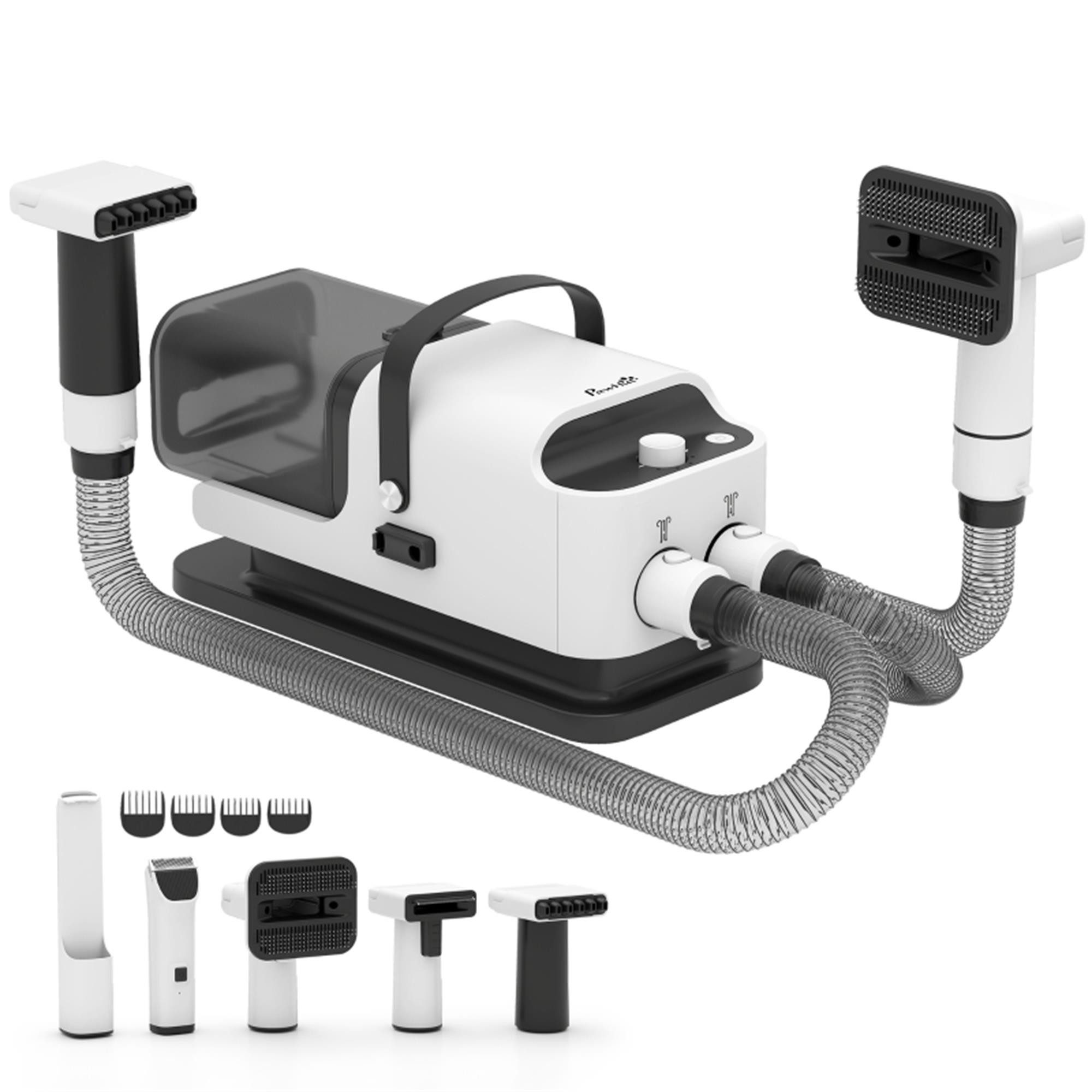 ibettertec Hundeschermaschine mit Staubsauger leise Schermaschine mit 5 Pflegewerkzeugen, für Hunde Katzen Haustiere Weiß