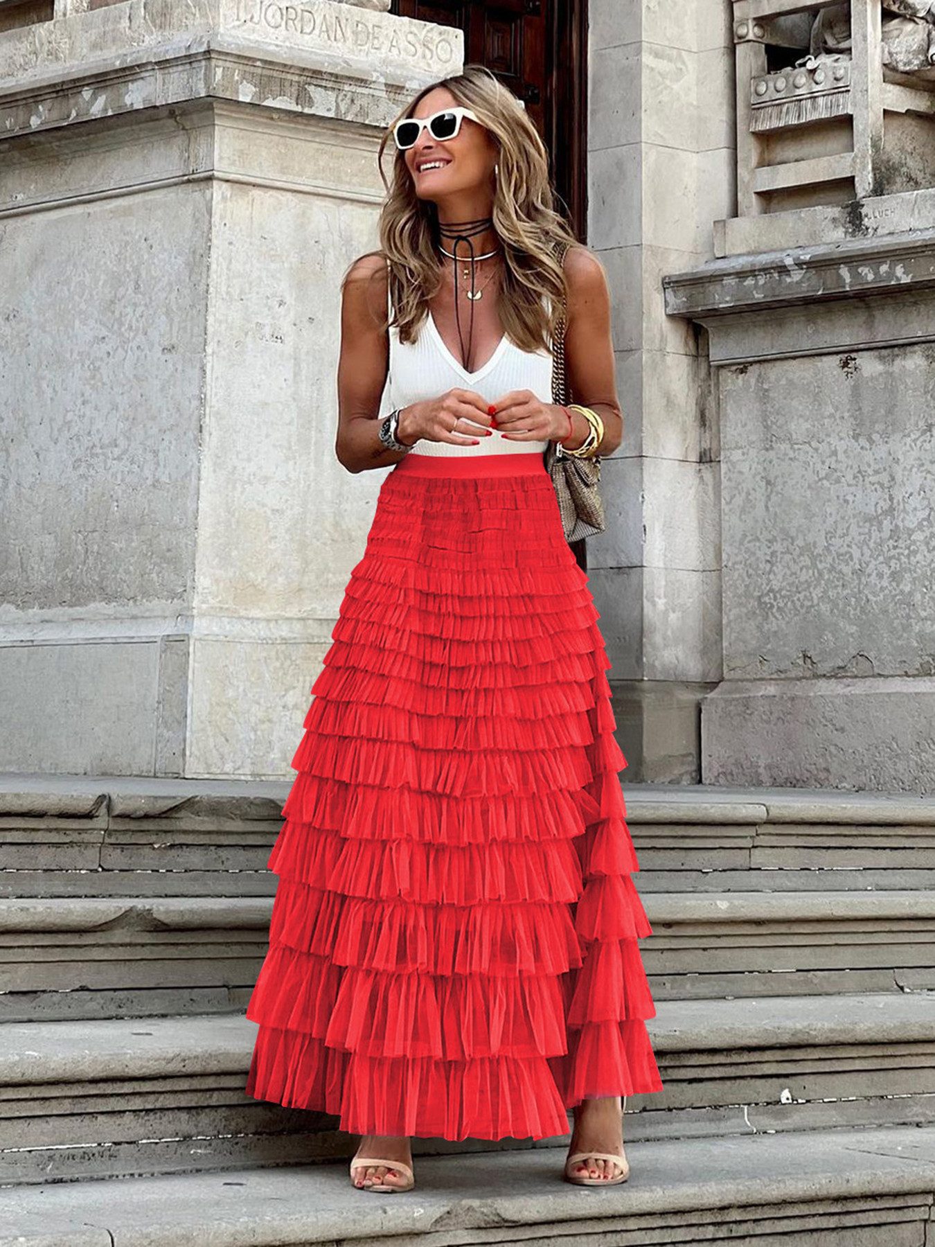 DEBAIJIA Meshrock Damen Frühling Herbst geschichteter Tüll-Tortenrock günstig online kaufen