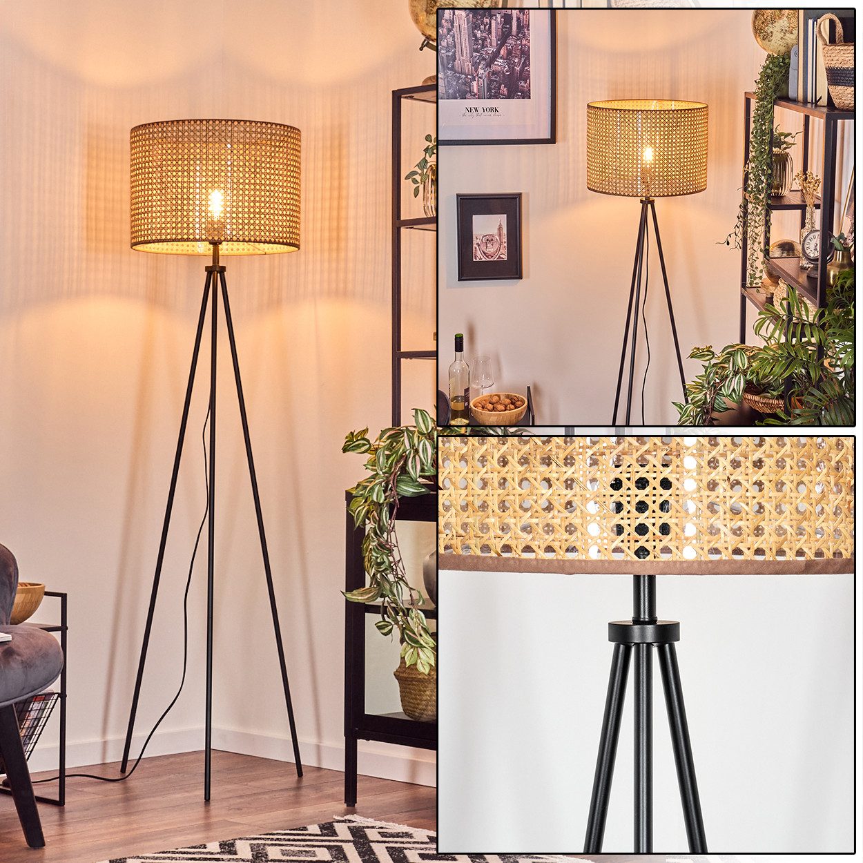 hofstein Stehlampe Stehlampe aus Holz/Wiener Geflecht/Rattan in Naturfarben günstig online kaufen