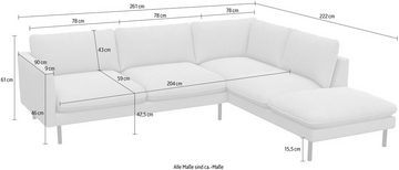 FLEXLUX Ecksofa Bolzano, Sitzaufbau mit Kaltschaum & Stahl-Wellen, loose Sitz -& Rückenkissen