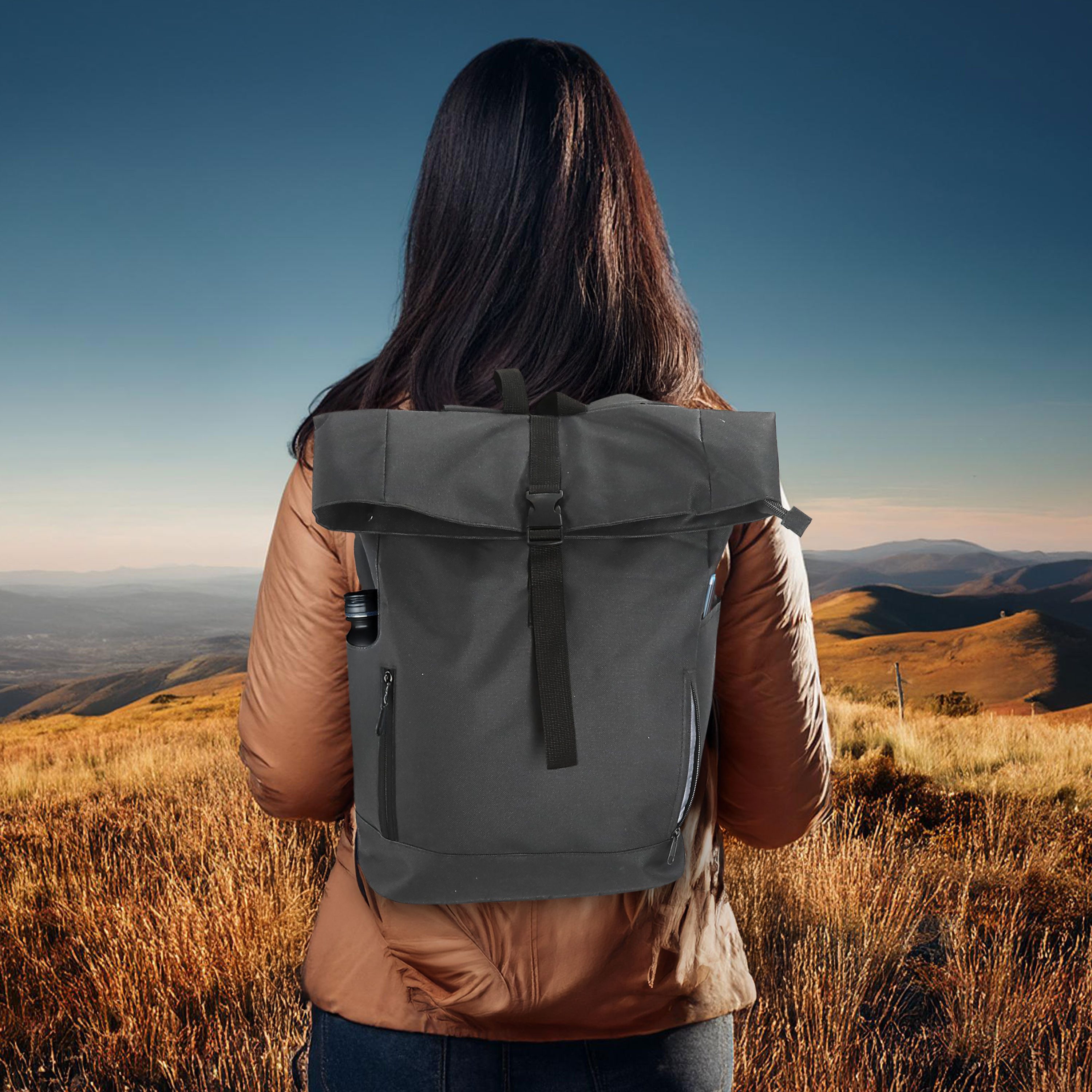CEPEWA Rucksack Falt Rucksack Urban 30l dunkelgrau 40x57x15cm 600D Polyester Rolltop – Bild 3 von 5