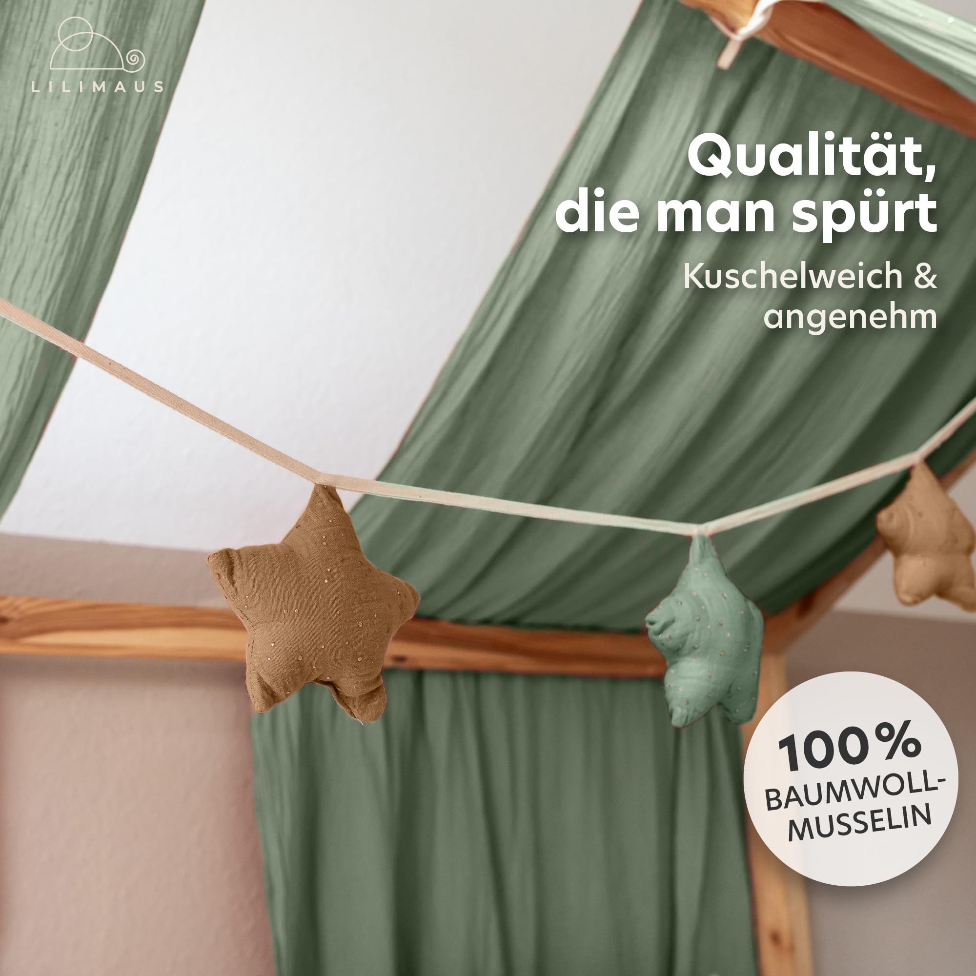lilimaus Wimpelkette Sternenkette für Kinderzimmer - handgenähte Stoff-Girlande, handgefertigte Stoff-Girlande ca. 300 cm - Wimpel oder Sterne