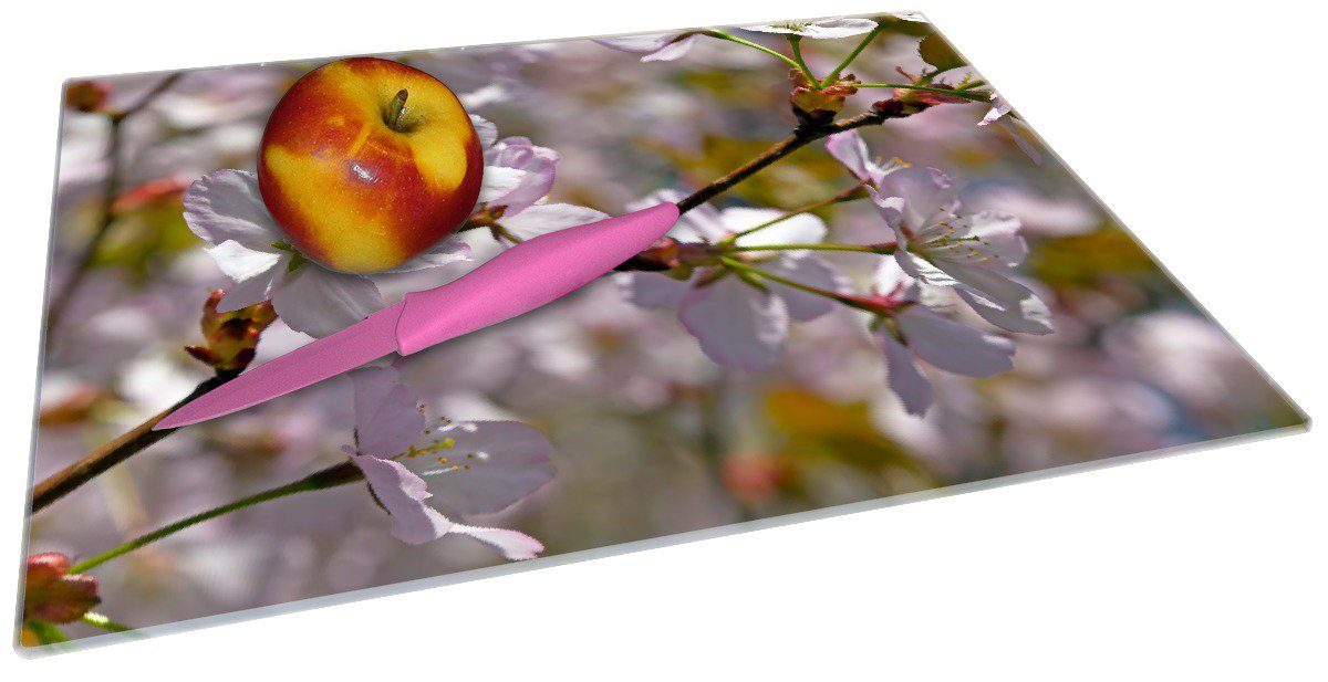 Schneidebrett Wallario 1-St), Rosa zartem Garten, - (inkl. Gummifüße im 4mm, in Kirschblüten rutschfester Frühling 30x40cm ESG-Sicherheitsglas,