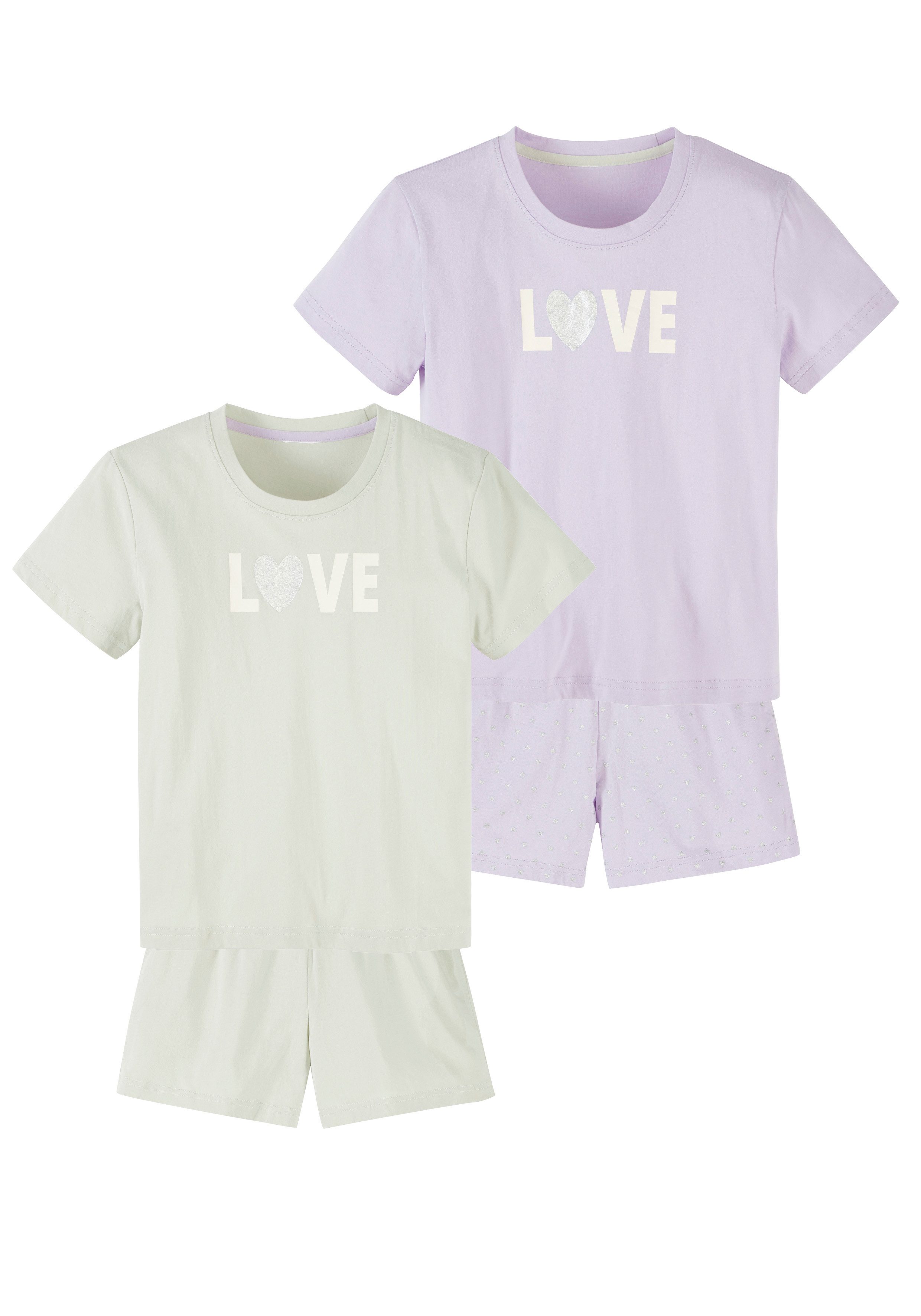 Buffalo Pyjama (4 tlg., 2 Stück) Mädchen - kurzer Schlafanzug mit Glitzerherzen