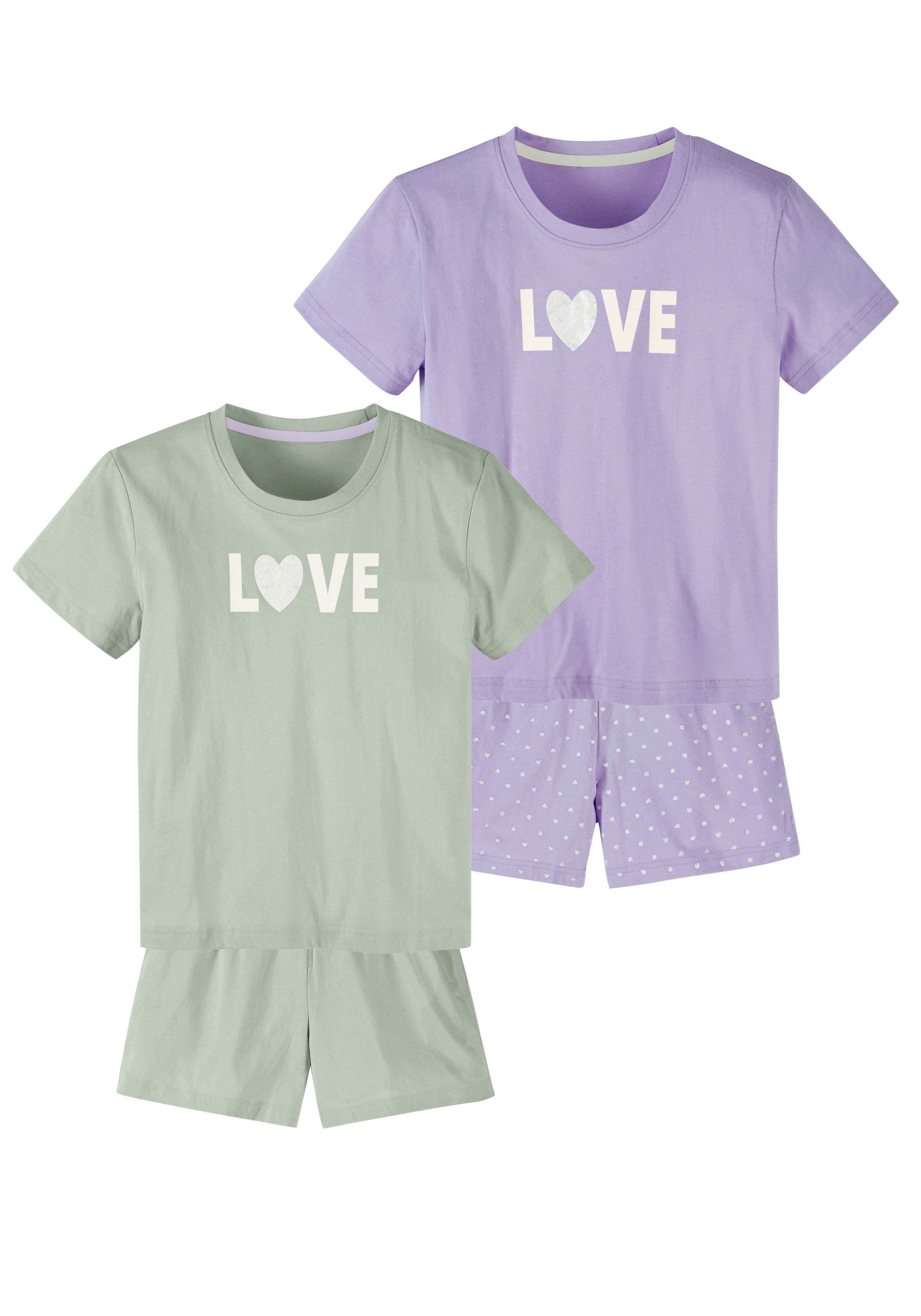 Buffalo Pyjama (4 tlg., 2 Sets) kurzer Schlafanzug mit Herzen-Glitzerdruck, aus Baumwolle