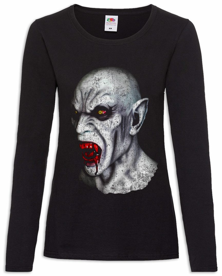 Langarmshirt Vampire Head Damen Langarmshirt Graf Vampir Blut True Gebiss Zähne