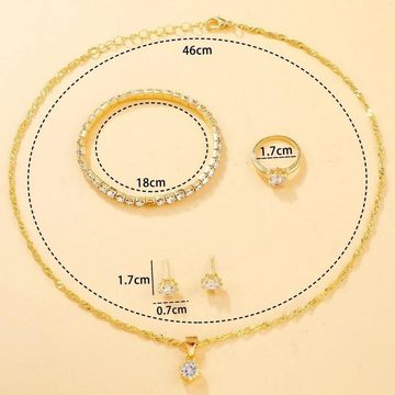 KUGI Quarzuhr Damenuhr Set 5pcs Damen Halskette aus Metall Ohrringe, (Quarzuhren, Halsketten, Armbänder, zwei Ohrstecker und ein Ring sind modische Accessoires, die mit verschiedenen Kleidungsstilen und Taschen kombiniert werden können, 5-tlg)