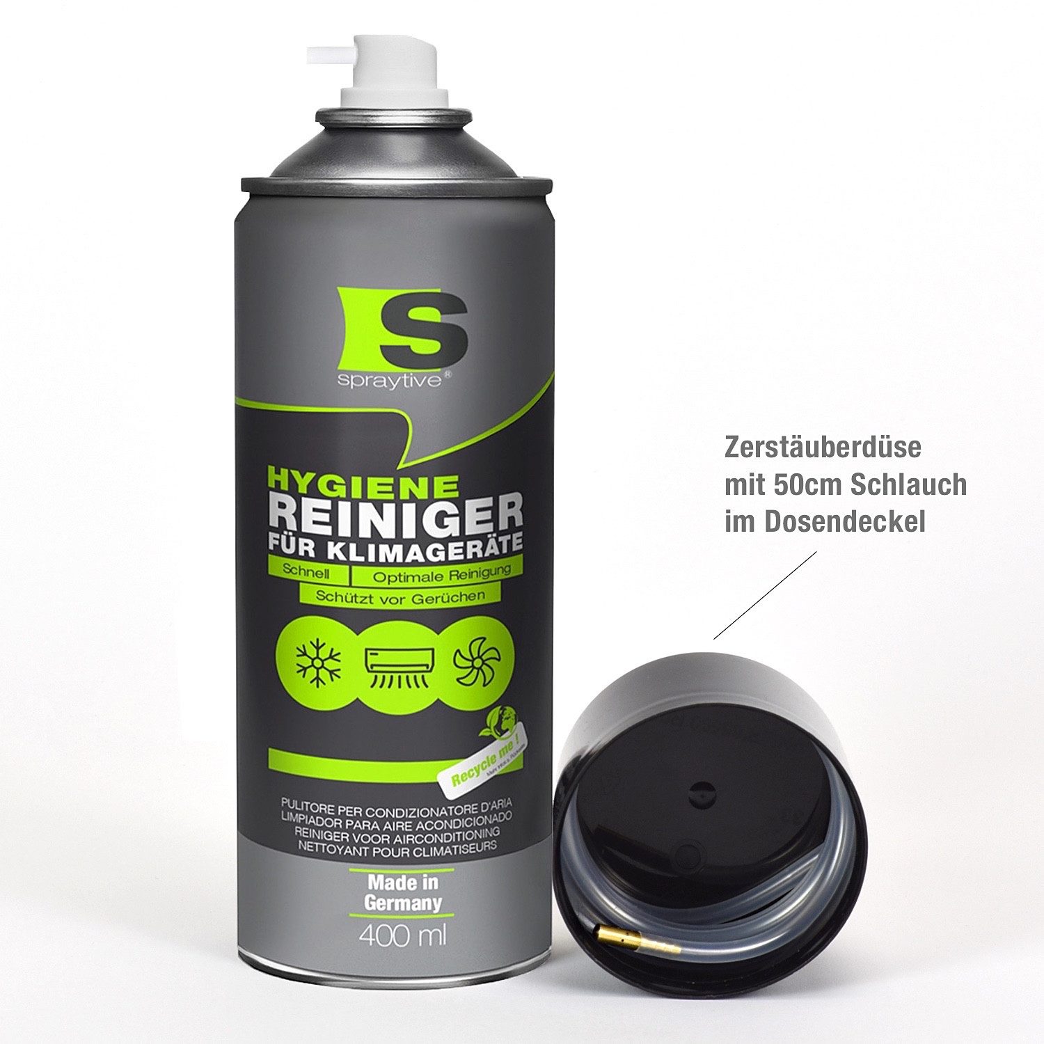 Spraytive 1x 400ml Reiniger für Klimageräte Klimaanlagenreiniger für Auto & Haus Oberflächen-Desinfektionsmittel (Made in Germany)