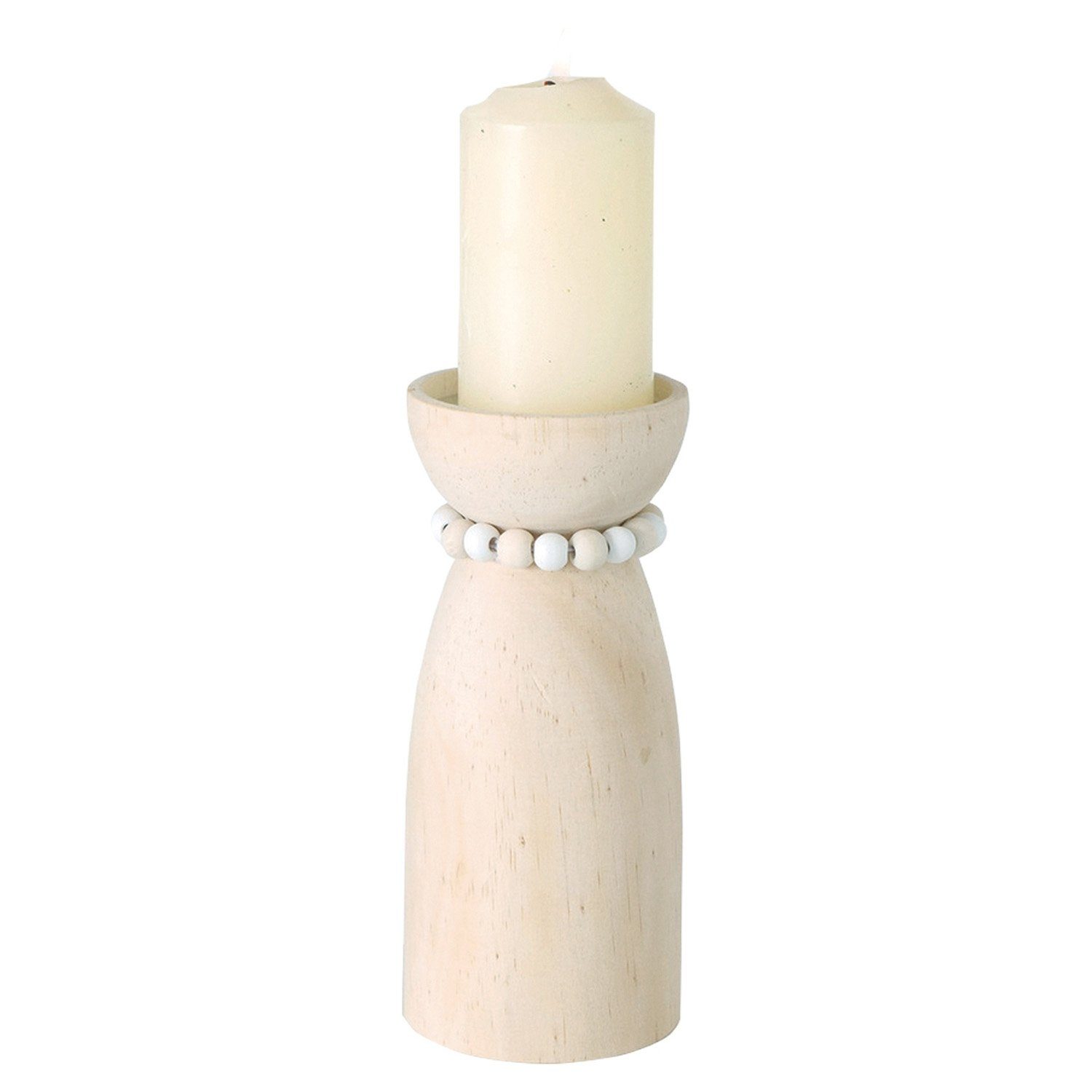 Kerzenleuchter KIANOS, Beige, Kiefernholz, Höhe 17 cm