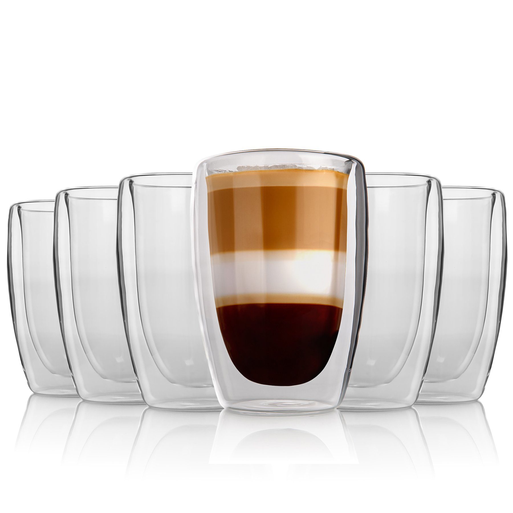 BigDean Cappuccinotasse 6 Stück Doppelwandige Cappuccino Gläser 350 ml, Glas