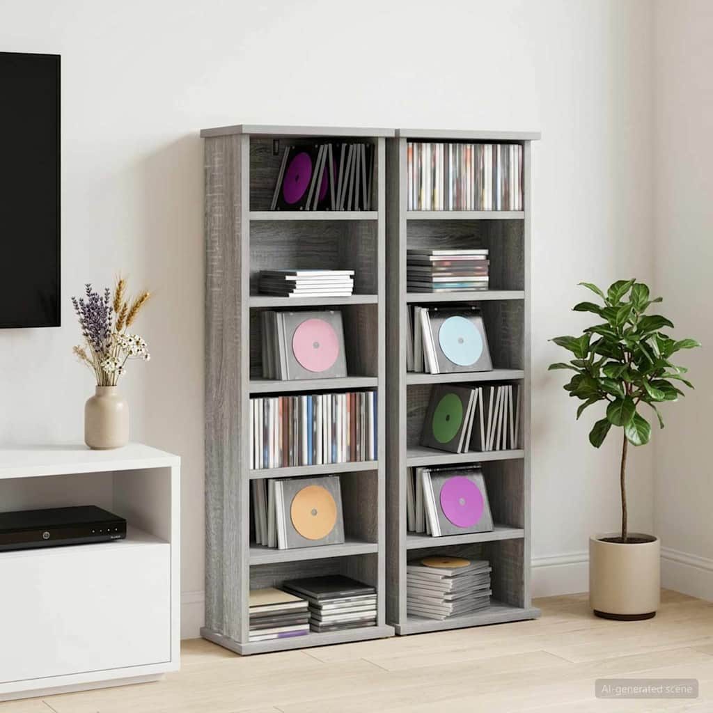 vidaXL Schranksystem CD Regal 2 Stk. Sonoma-Grau 60 x 17 x 92 cm Holzwerkstoff (2-St)
