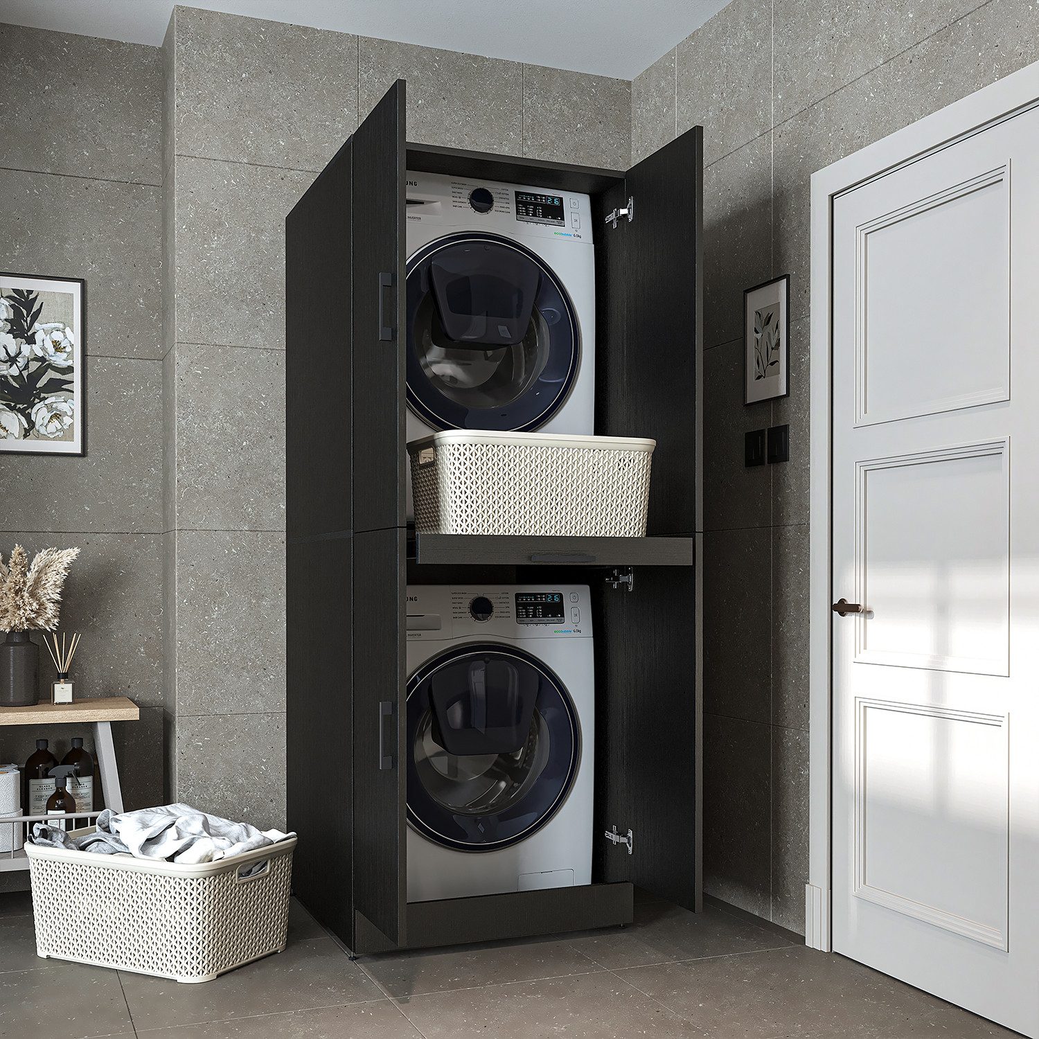 Roomart Waschmaschinenumbauschrank DORA Waschmaschinenschrank 70 cm, Soft-Close, 130 kg, in 4 Farben (Waschmaschinenschrank DORA für Trockner & Waschmaschine in 5 Farben) Soft-Close, Vollauszug, 130 kg, 2 Größen, 5 Farben, Wandbefestigung