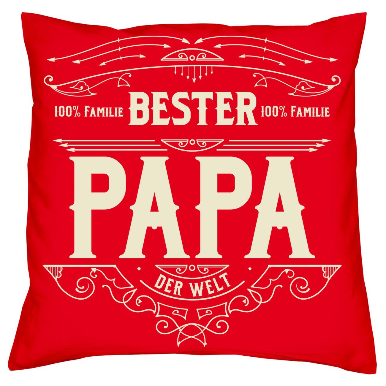 Soreso® Dekokissen Kissen Bester Papa & Urkunde für den Weltbesten Papa, Geschenk Geburtstagsgeschenk rot