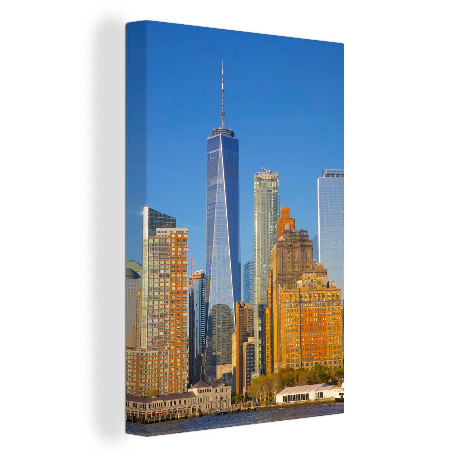 OneMillionCanvasses® Leinwandbild Das eine World Trade Center vor einem blauen Himmel, (1 St), Leinwandbild fertig bespannt inkl. Zackenaufhänger, Gemälde, 20x30 cm