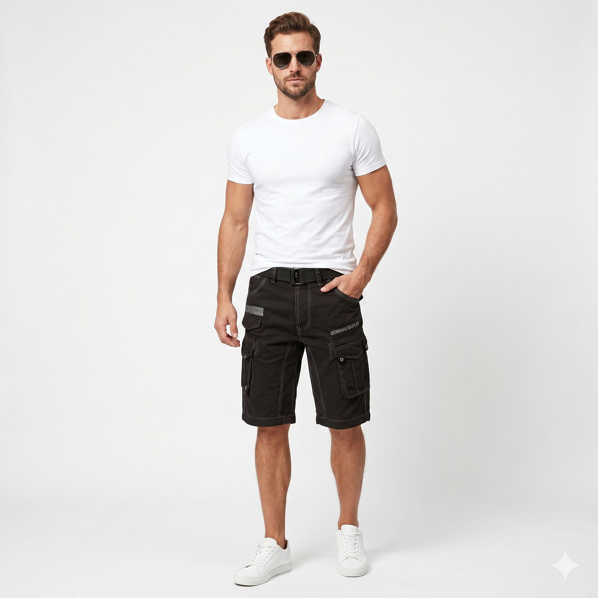 Geographical Norway Cargoshorts kurze Hose aus Baumwolle, Sommer-Bermuda (1-tlg) Herrenshorts mit Gürtel Größe S bis 5XL