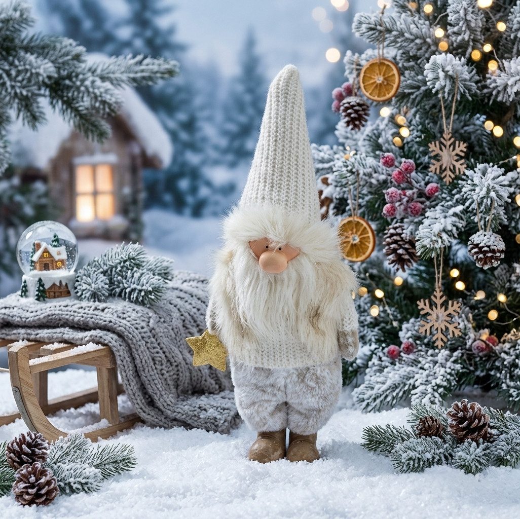 Home-trends24.de Weihnachtsmann Santa Goldstern Weihnachtsmann Kunstfell Deko Figur Weihnachten (1 St)