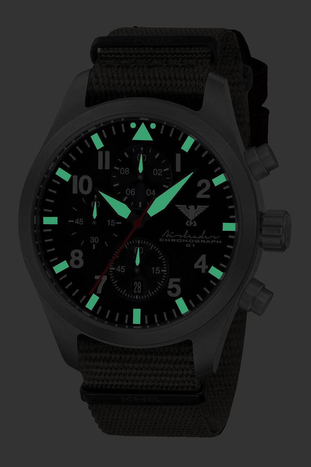 KHS Quarzuhr AIRSC.NSGO, Herrenuhr Airleader Chronograph Olivgrün/Stahl