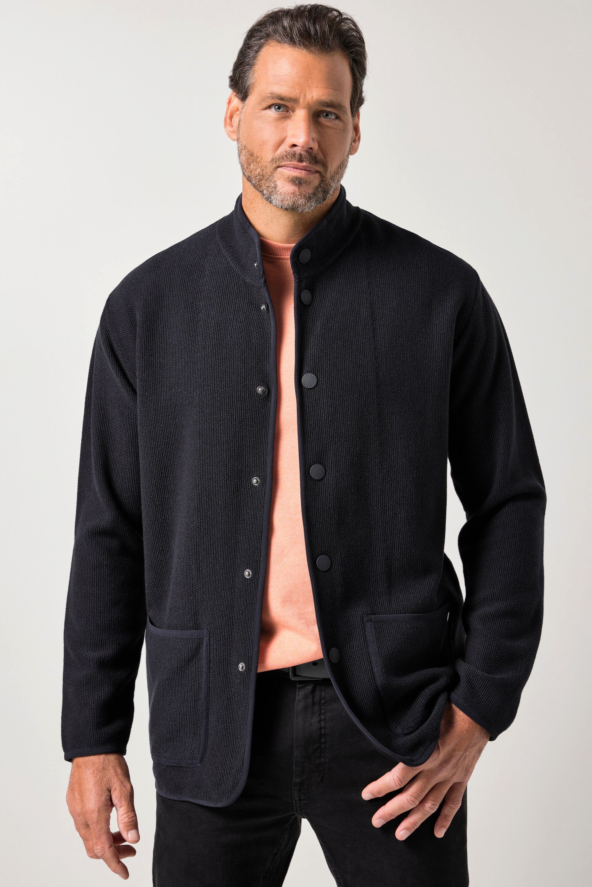 JP1880 Poloshirt Stricksakko FLEXNAMIC® Stehkragen Druckknöpfe günstig online kaufen