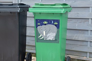 MuchoWow Wandsticker Eine Illustration eines großen Elefanten mit einem Elefantenbaby (1 St), Mülleimer-aufkleber, Mülltonne, Sticker, Container, Abfalbehälter