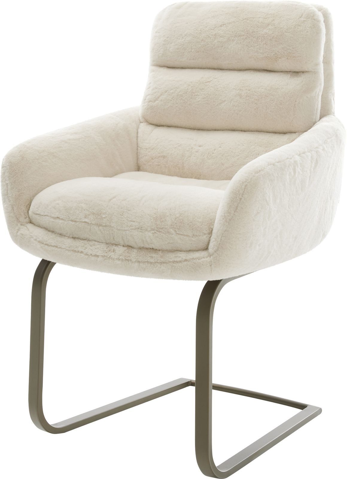 DELIFE Polsterstuhl Abelia-Flex, mit Armlehnen Freischwinger flach Effektfinish Titan Plüsch Creme-Weiß