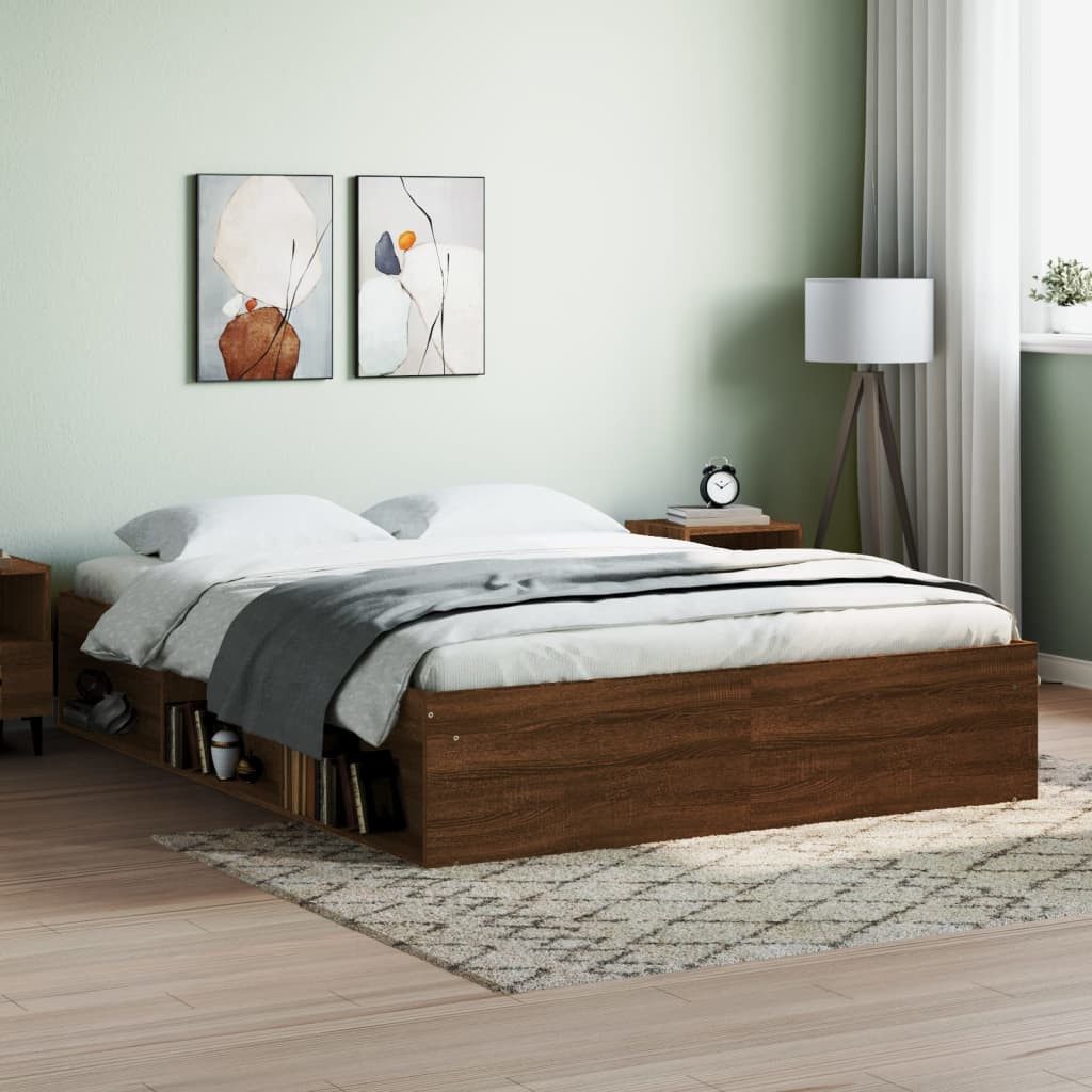 vidaXL Bett, Bettgestell Braun Eichen-Optik 140x200 günstig online kaufen