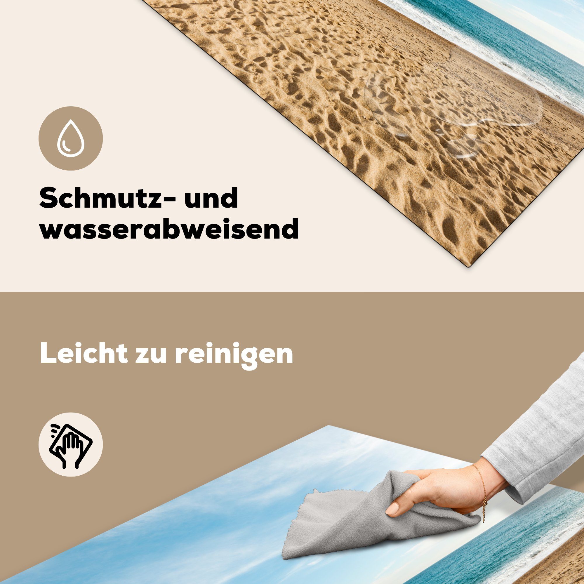 MuchoWow Herdblende-/Abdeckplatte Sand Strand Ceranfeldabdeckung, - tlg), Arbeitsplatte - 78x78 Vinyl, cm, (1 Sonne, für küche