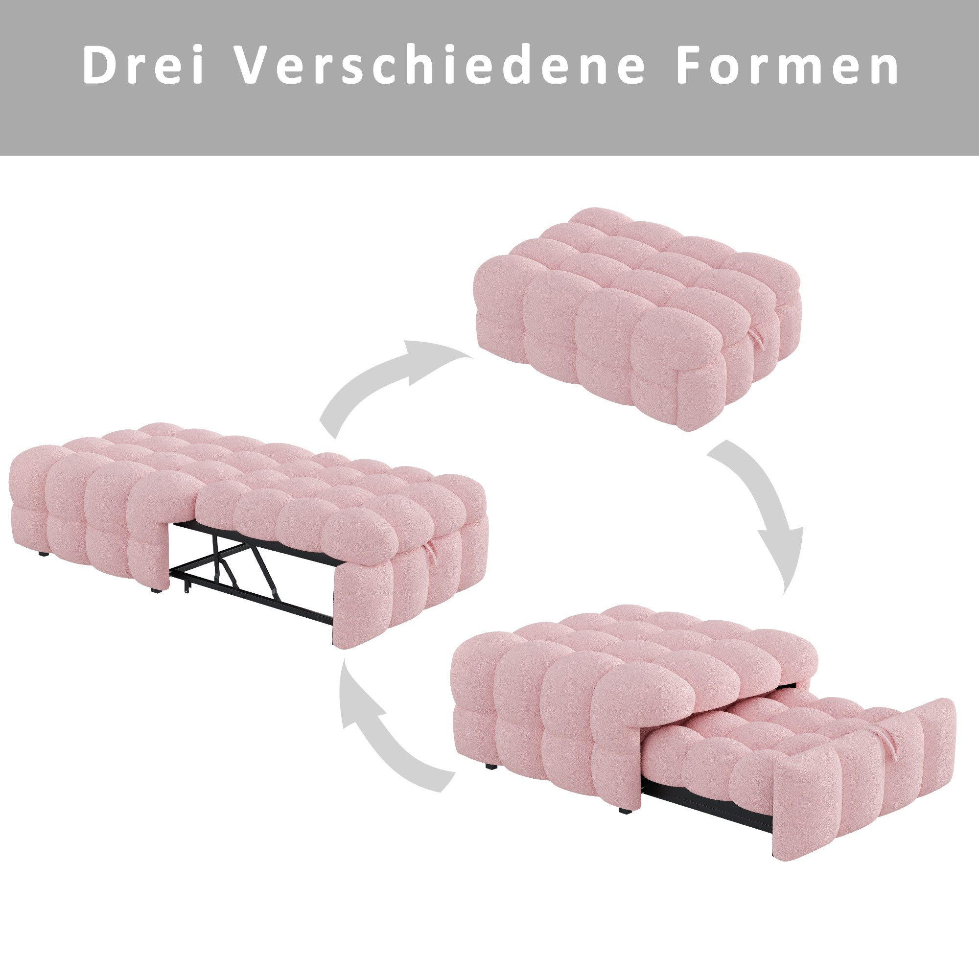 STILVORA Schlafsofa Ausziehbares sofa mit bettfunktion,sofas wohnzimmer,Puffy-Bett,rosa