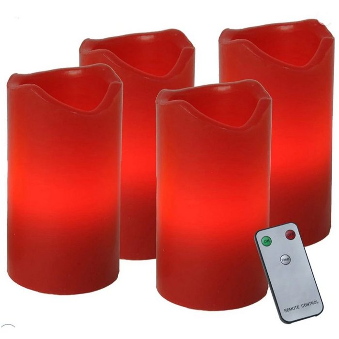 STAR TRADING LED-Kerze 4er SET LED-Wachskerzen rot Fernbedienung Timer (1-tlg) Flackernd Timerfunktion