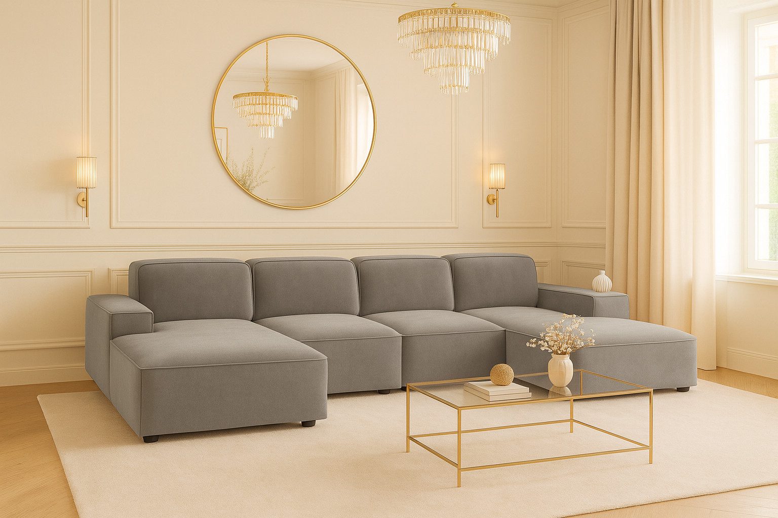 Kaiser Möbel Ecksofa Cursal U-Form – großes modulares Sofa aus hochwertigem, modulares System, U-Form, tiefe Sitzfläche