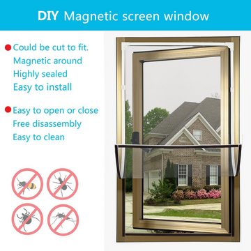 Silberstern Insektenschutz-Vorhang Magnetischer Anti-Mücken-Fensterschutz, verstellbares Fensternetz, Unsichtbar selbstklebend, bis 90x140 cm, graues Gitter mit weißem Rand