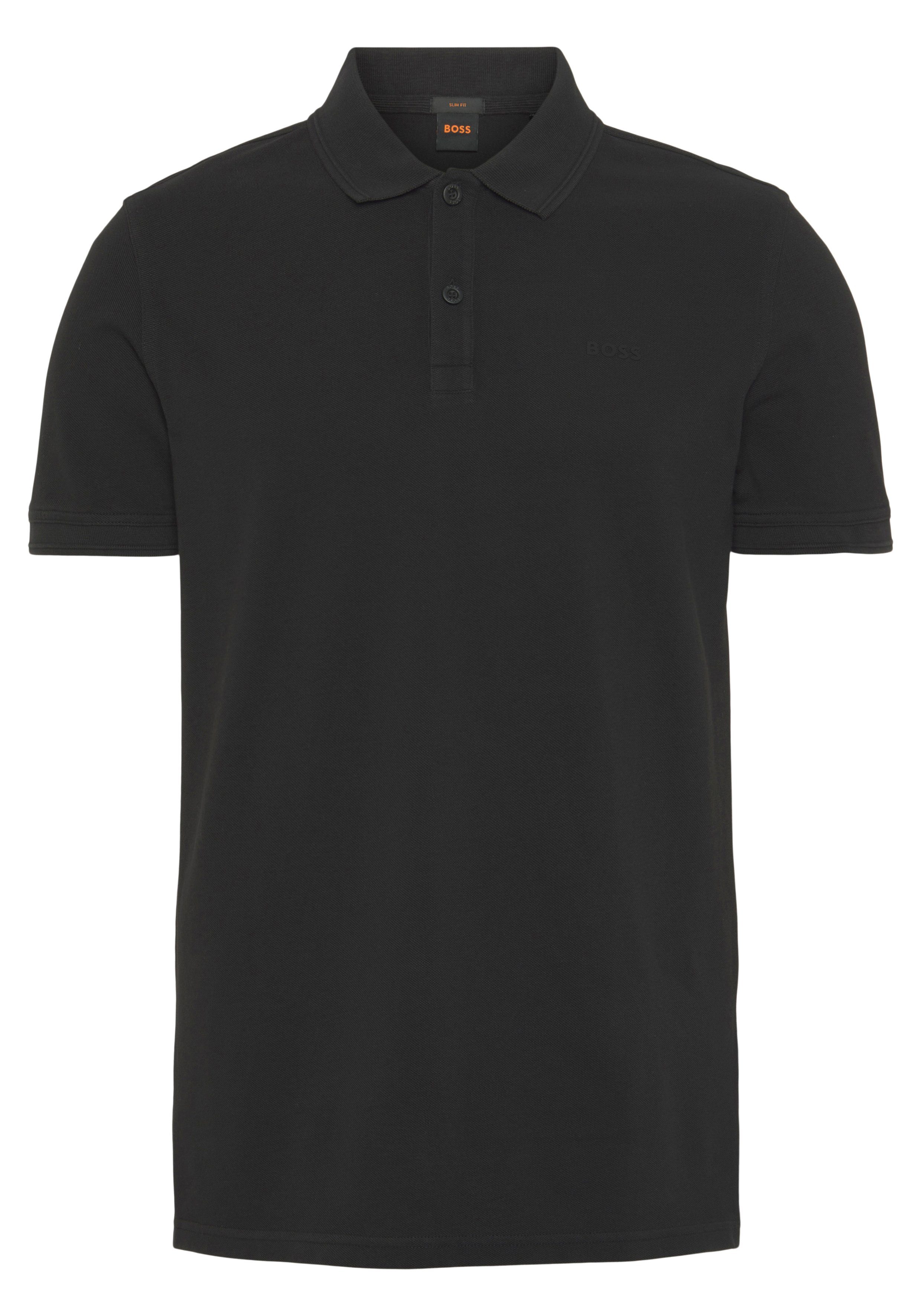 BOSS ORANGE Poloshirt auf Prime dezentem Logoschriftzug 10203439 Black mit der 01 Brust