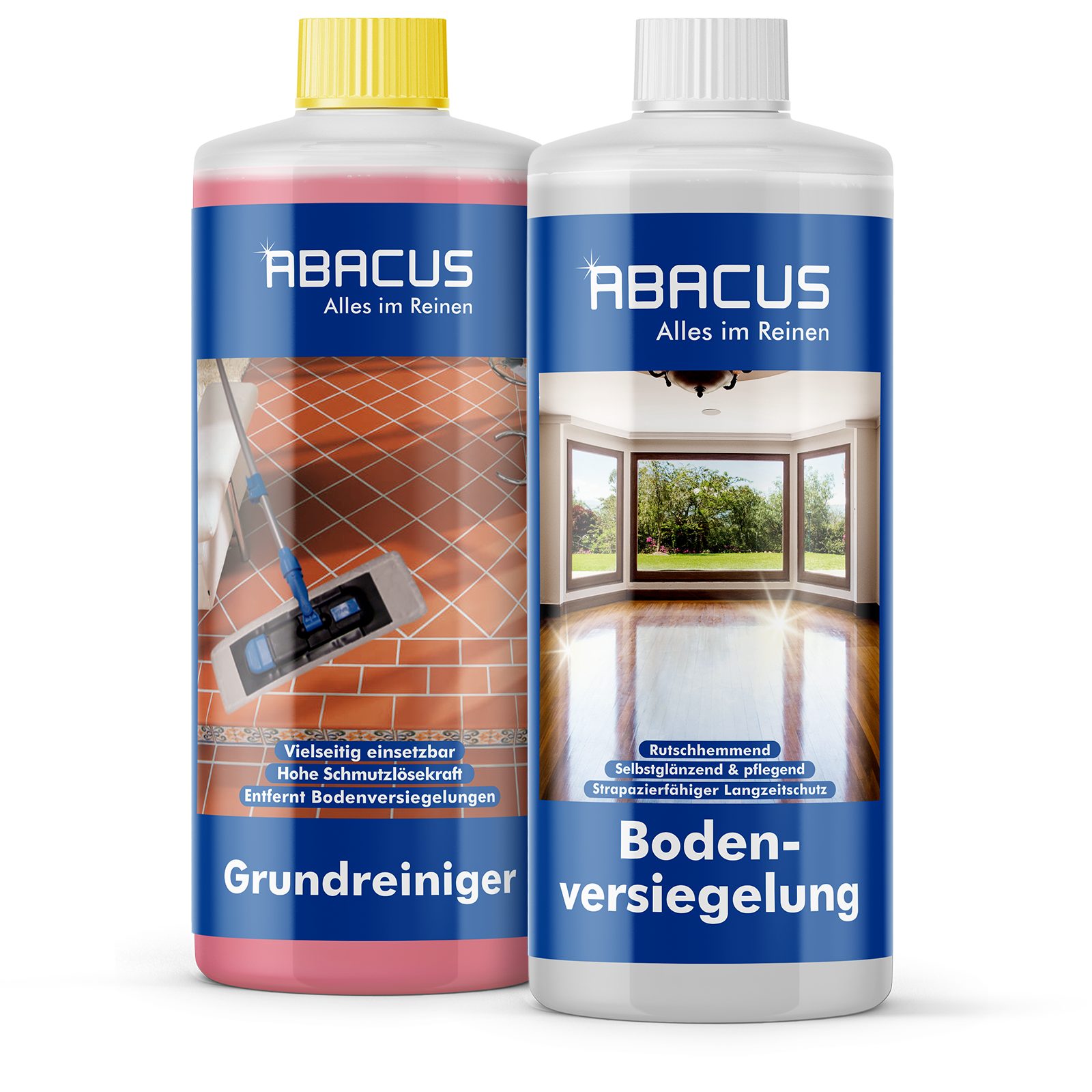 ABACUS Bodenversiegelung & Grundreiniger, Wirkung, seidenmattem Bodenversiegelung mit 2 Tiefenreinigend St., Parkettversiegelung 1x1000ml 1x1000ml (Langanhaltende Grundreiniger), Glanz Bodenpflegemittel