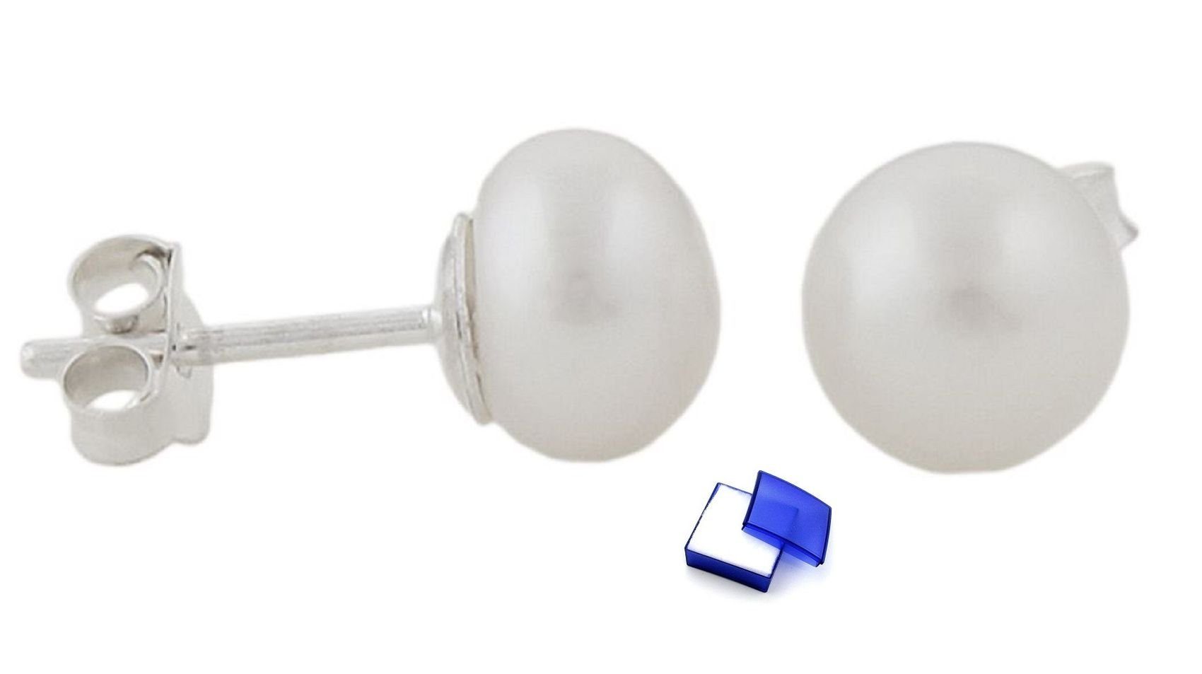 unbespielt Paar Ohrstecker Ohrringe Süßwasserzuchtperle weiß 925 Silber 7,5 x 6 mm kl. Schmuckbox, Silberschmuck für Damen